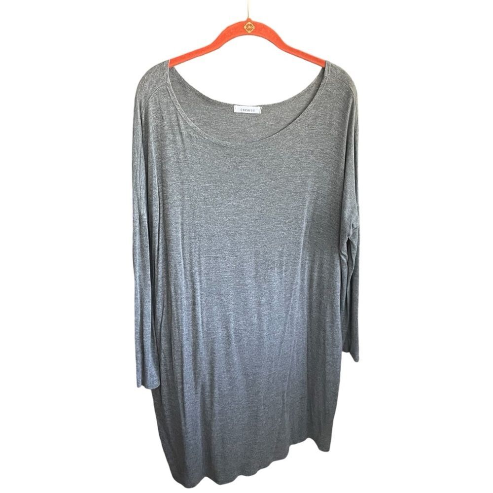 Cherish Long Sleeve Stretch Relaxed Fit Tunic Top Heather Gray Medium/Large